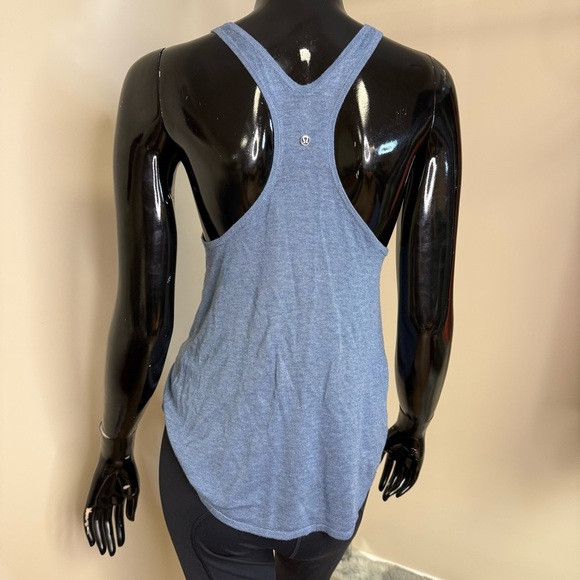 Vintage Lululemon Racerback Tank Top Heathered Blue Size 2 Retro Metal Logo - Picture 2 of 5